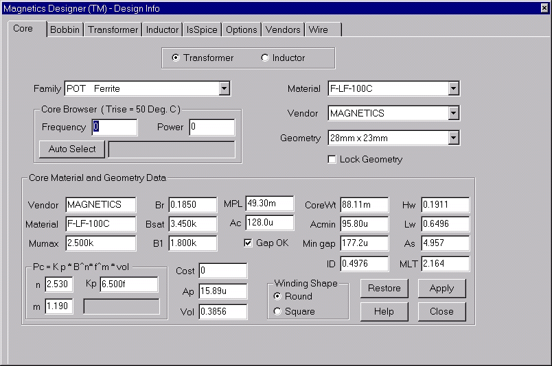 ferrite core inductor design calculator